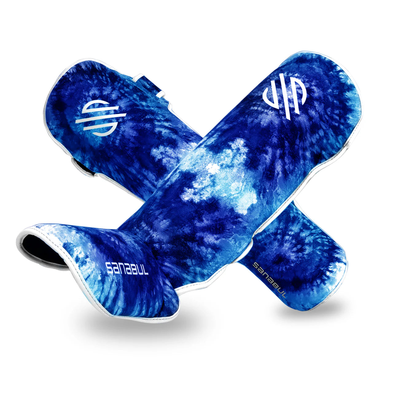 Sanabul Funk Strike Hook and Loop Strap Shin Guards (Blue Swirl)