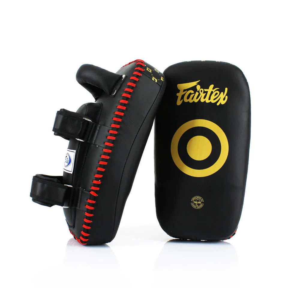 Fairtex Microfiber Curved Kick Pads- Black/Gold