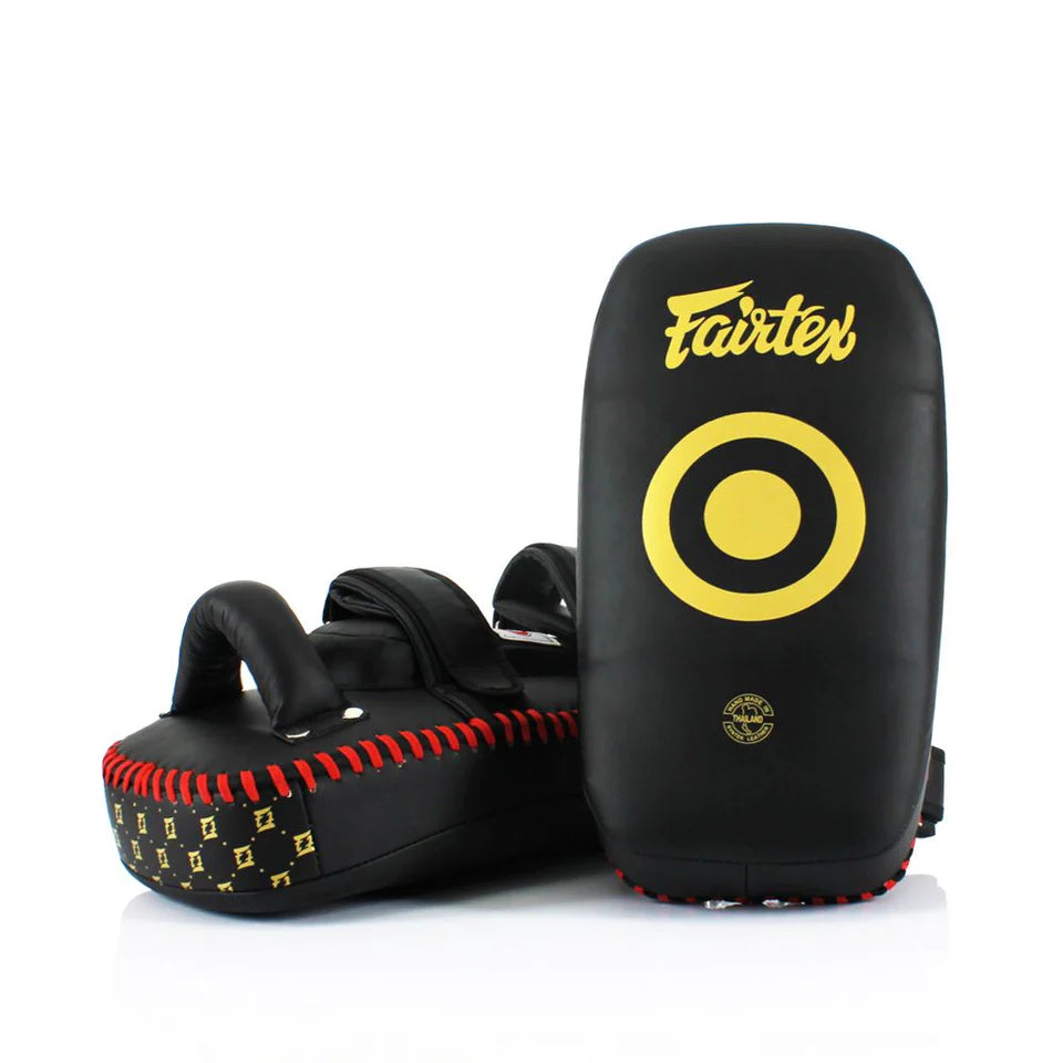 Fairtex Microfiber Curved Kick Pads- Black/Gold