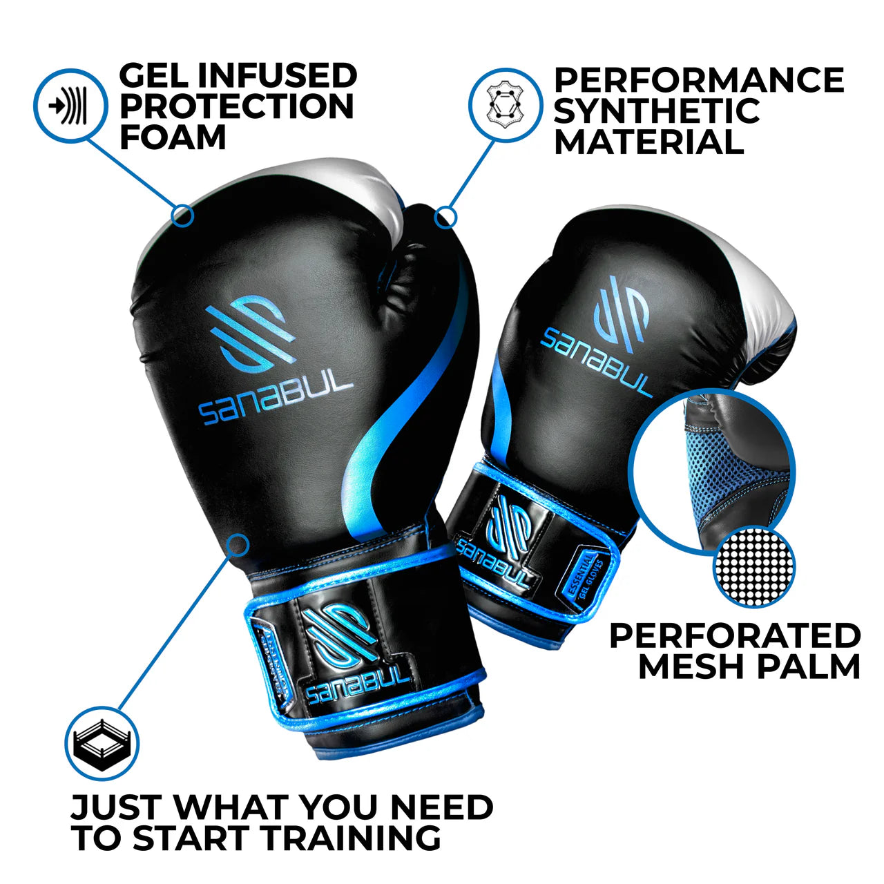 Sanabul Youth Essential Gel Boxing Gloves (Metallic Blue)