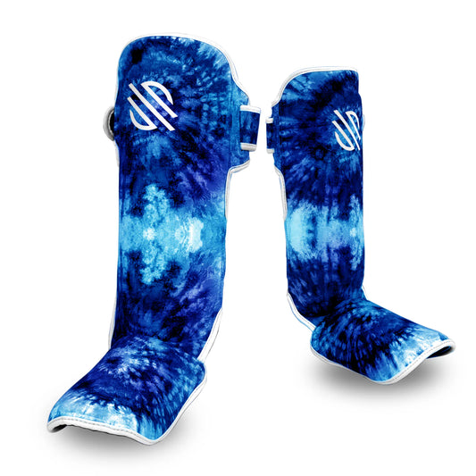 Sanabul Funk Strike Hook and Loop Strap Shin Guards (Blue Swirl)